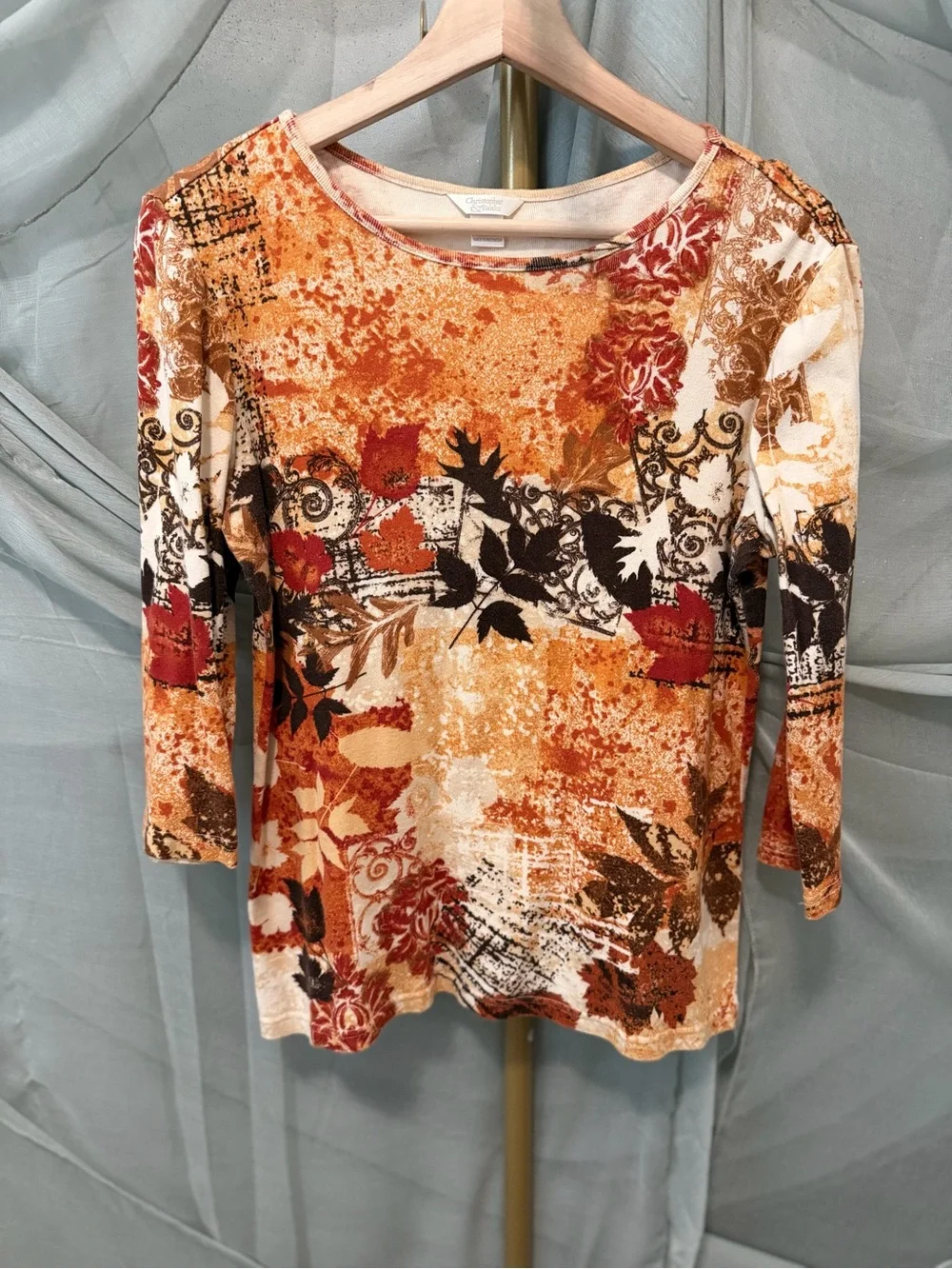 Christopher & Banks Autumn Scoop Neck 3/4 Length Sleeve Top